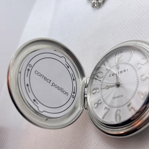 Colibri of London 17 Jewel Pocket Watch, picture frame, chain & Box Silver-tone - Picture 6 of 16